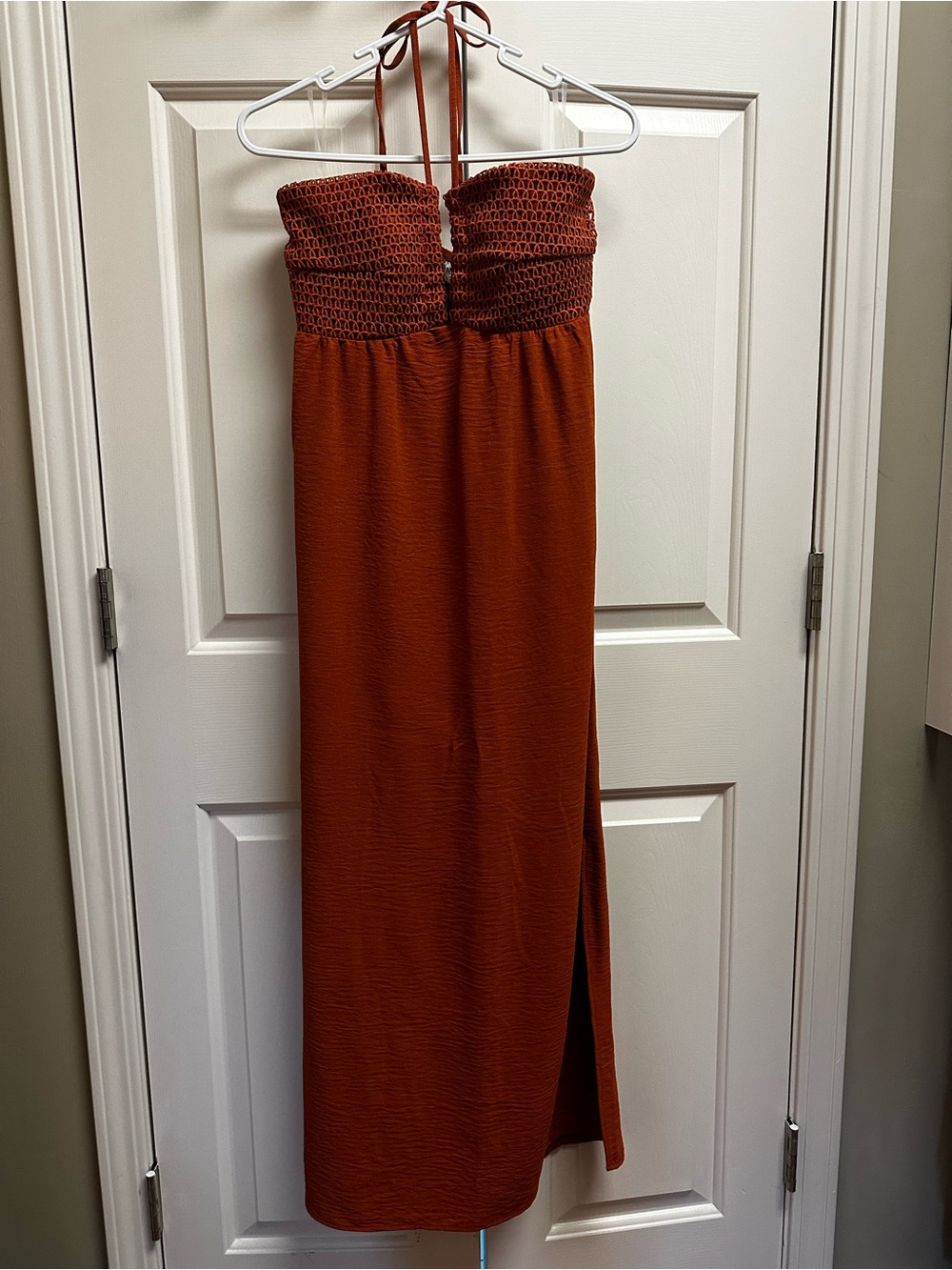 No Boundaries Rust Orange Strapless Maxi Dress